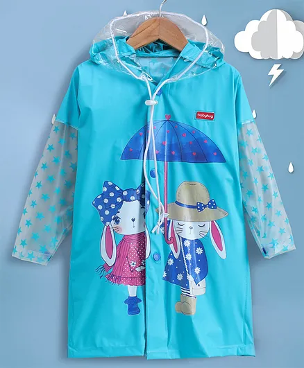 Babyhug Full Sleeves Hooded Raincoat - Blue