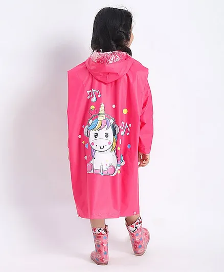 Babyhug Full Sleeves Raincoat Unicorn Print - Pink