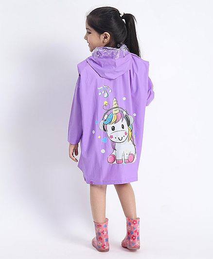Babyhug Full Sleeves Raincoat Unicorn Print - Purple