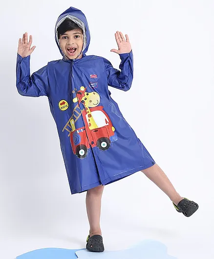 Babyhug Full Sleeves Raincoat Animal Print - Navy