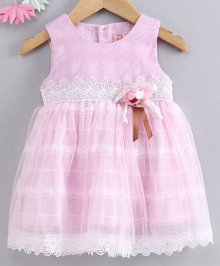 Sunny Baby Sleeveless Net Frock Floral Applique - Pink