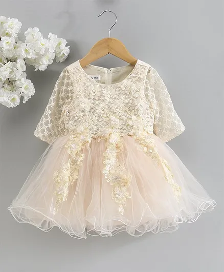 Mark & Mia Full Sleeves Pearl Embellished Frock - Cream