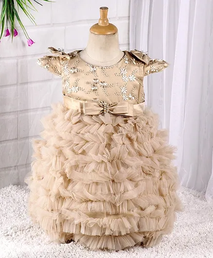 Mark & Mia Cap Sleeves Frock Floral Embroidery - Beige