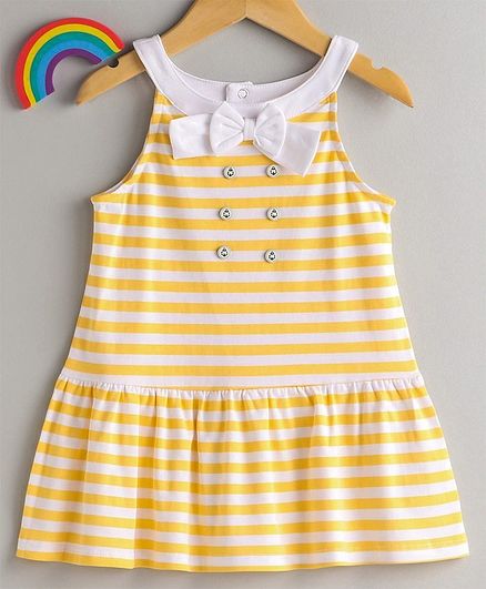 ToffyHouse Sleeveless Stripe Frock Bow Applique - Yellow White