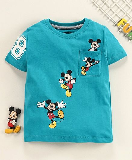 Babyhug Half Sleeves Tee Mickey Mouse Print - Blue