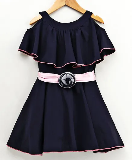 Naughty Ninos Solid Cold Shoulder Half Sleeves Dress - Blue