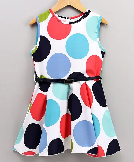 Naughty Ninos Polka Dot Printed Fit & Flare Sleeveless Dress - White