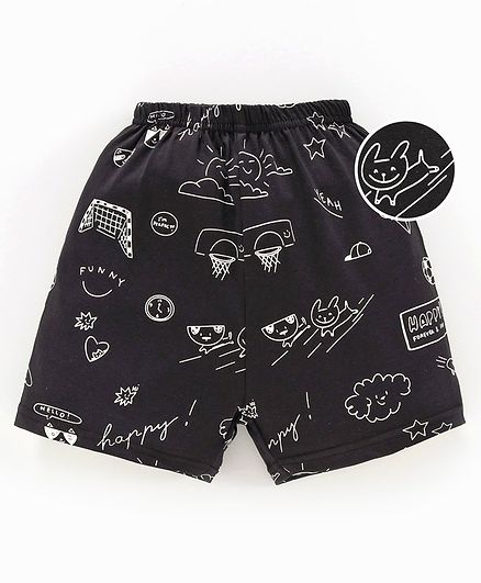 Ollypop Elasticated Waist Shorts Sun Print - Black