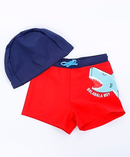 Awabox Dinosaur Printed Shorts & Cap - Blue & Red