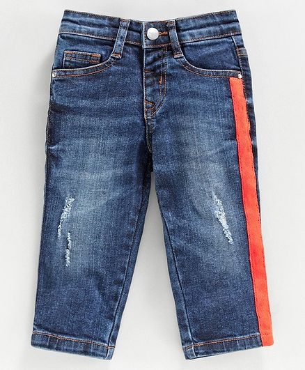 Babyoye Cotton Lycra Full Length Jeans with Adjustable Elastic Waist - Blue