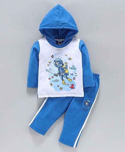 Nottie Planet Full Sleeves Scuba Diver Print Hoodie With Track Pants - Blue