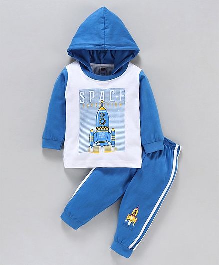 Nottie Planet Space Print Full Sleeves Hoodie With Track Pants - Blue