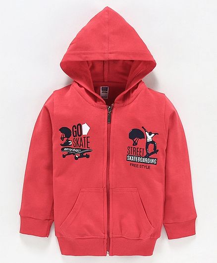 Nottie Planet Full Sleeves Flying Club Print Hooded Jacket - Red