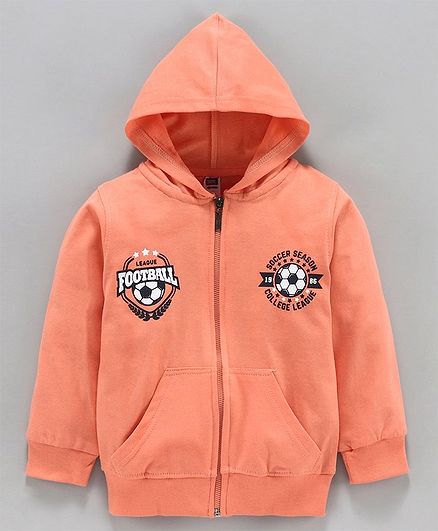 Nottie Planet Full Sleeves Soccer Print Hooded Jacket - Peach