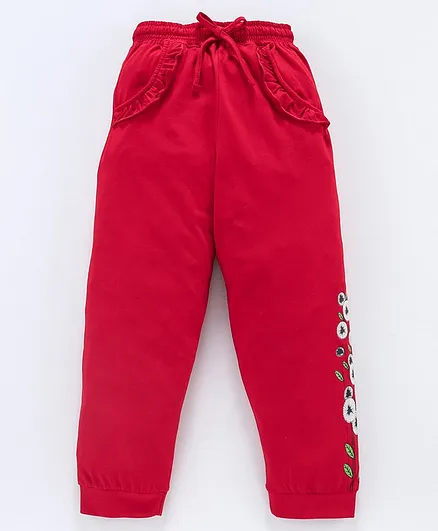 Nottie Planet Full Length Ruffle Detail Flower Print Pants - Red