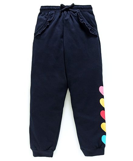 Nottie Planet Full Length Ruffle Detail Heart Print Pants - Navy Blue