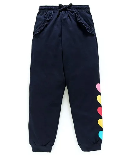 Nottie Planet Full Length Ruffle Detail Heart Print Pants - Navy Blue