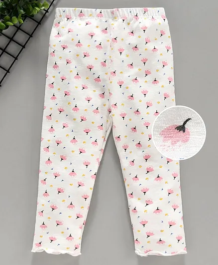 Yiyi Garden Full Length Floral Printed Leggings - Off White