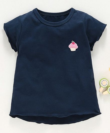 Yiyi Garden Half Sleeves Tee Cupcake Embroidery - Navy Blue