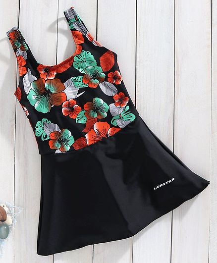 Lobster Sleeveless Frock style Swimsuit - Black Red