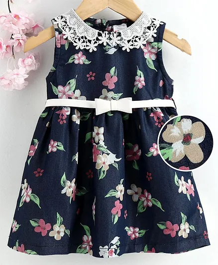 Babyhug Sleeveless Frock Floral Print - Blue
