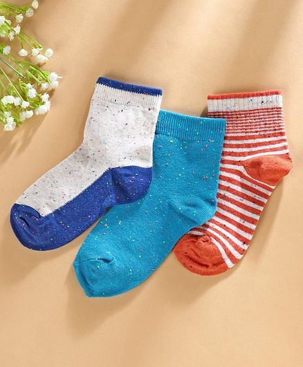 Mustang Ankle Length Socks Pack of 3 - Light Grey Blue Orange