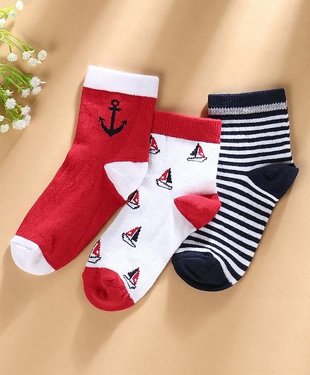 Mustang Socks Ship Design Set of 3 - Red Navy Blue
