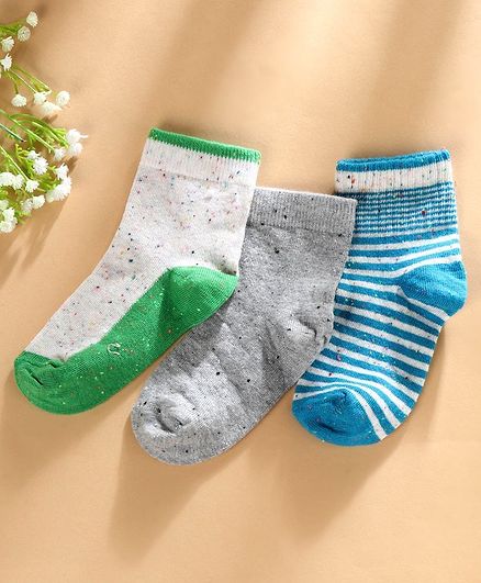 Mustang Ankle Length Socks Pack of 3 - Light Grey Blue Green