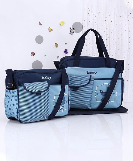 Diaper Bag Stripe Printed Blue - Set of 3