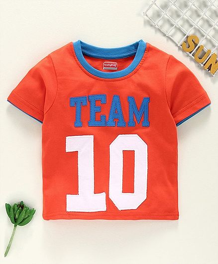Babyhug Half Sleeves Tee Team 10 Patch - Orange