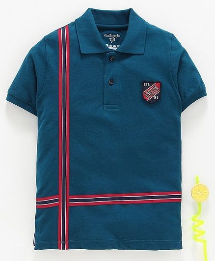 Stupid Cupid Tape Detailed Half Sleeves Polo Tee - Turquoise Blue