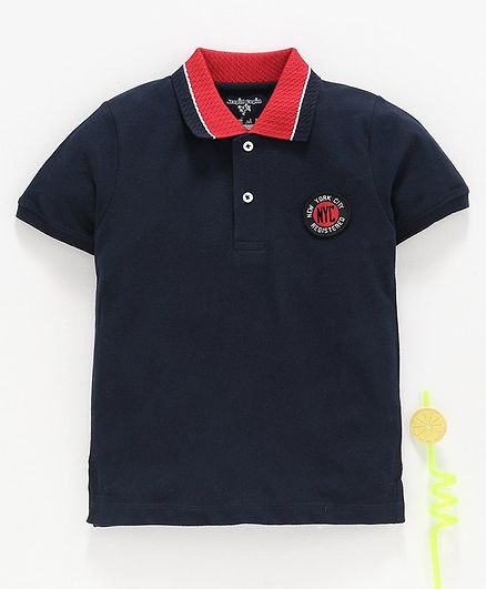 Stupid Cupid Solid Half Sleeves Polo Tee - Navy Blue