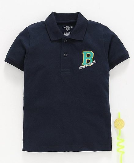 Stupid Cupid Solid Half Sleeves Tee - Navy Blue