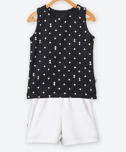 Nino Bambino 100% Organic Cotton Sleeveless Play Card Symbol Print Tee With Shorts - Black White