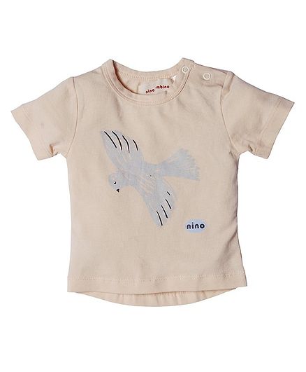 Nino Bambino 100% Organic Cotton Bird Print Half Sleeves Tee - Baby Pink
