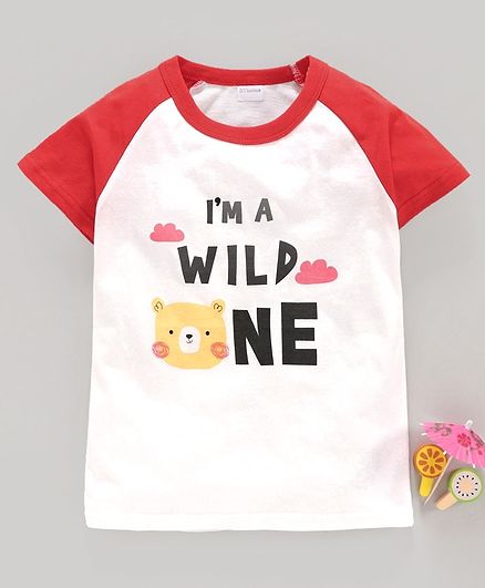 Kookie Kids Half Sleeves Raglan Tee Text Print - White Red