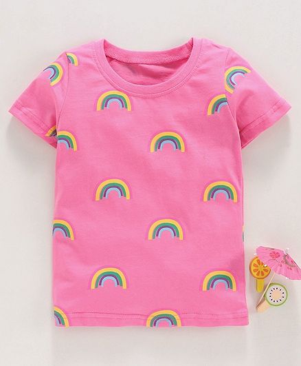 Kookie Kids Half Sleeves Tee Rainbow Print - Pink