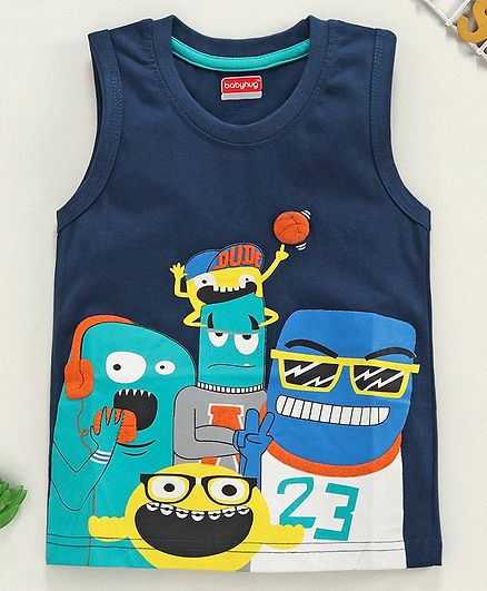 Babyhug Sleeveless Tee Graphic Print - Navy Blue