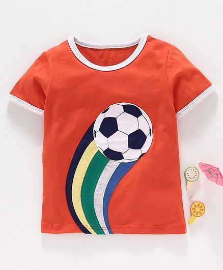 Kookie Kids Half Sleeves Tee Football Print - Rust Red