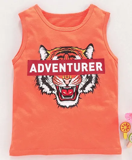 Kookie Kids Half Sleeves Tee Tiger Print - Orange