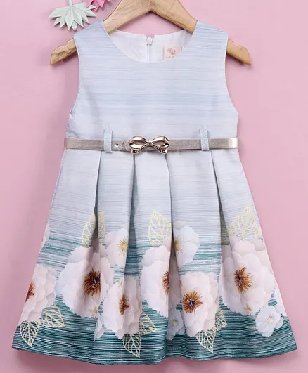 Smile Rabbit Sleeveless Frock Flower Print - Light Blue