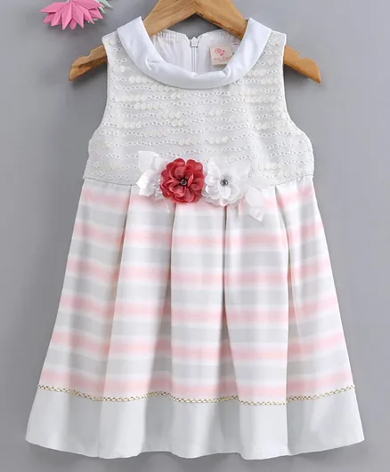 Smile Rabbit Sleeveless Frock Striped - Pink White