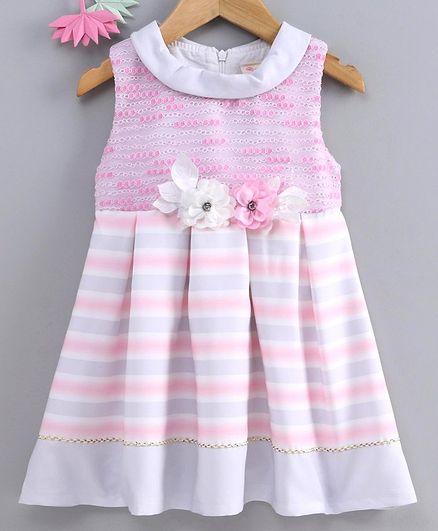 Smile Rabbit Sleeveless Frock Striped - Pink