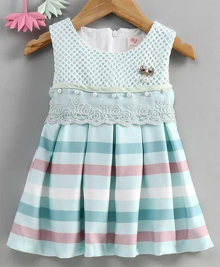 Smile Rabbit Sleeveless Striped Frock - Blue