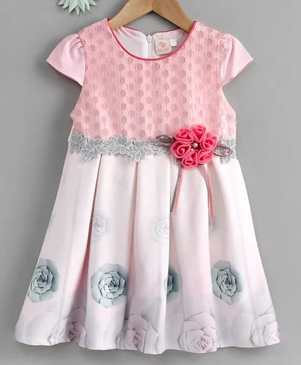 Smile Rabbit Short Sleeves Frock Rose Printed - Pink