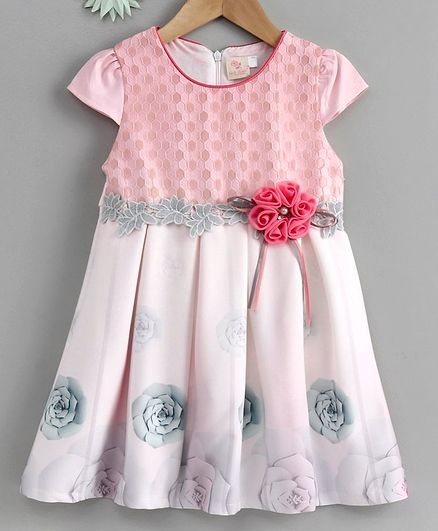 Smile Rabbit Short Sleeves Frock Rose Printed - Pink