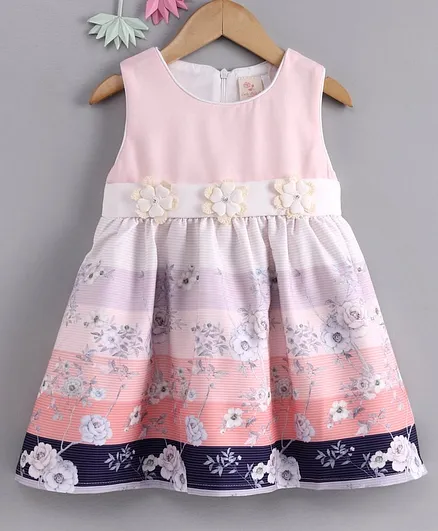 Smile Rabbit Sleeveless Frock Floral Print - Light Pink