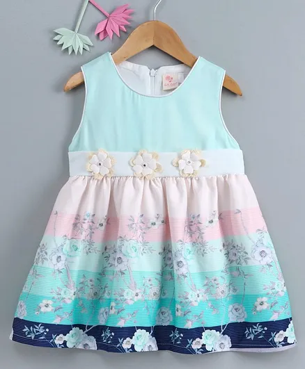 Smile Rabbit Sleeveless Frock Floral Print - Blue