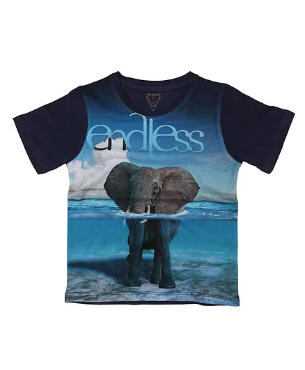 Wear Your Mind Half Sleeves Endless Printed Tee - Blue