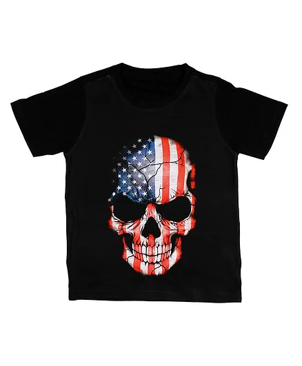 Wear Your Mind Half Sleeves Skull Printed Tee - Black